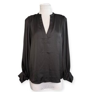 Vine & Love Black Long‎ Sleeve V Neck Blouse Top Womens Size S